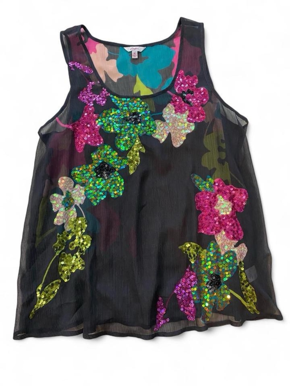 Candie's Sheer Floral Sequined Print Tank Top